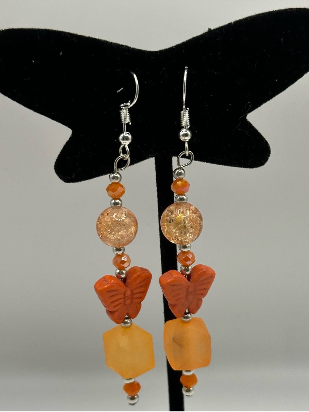 Handmade Orange Butterfly Dangle Earrings